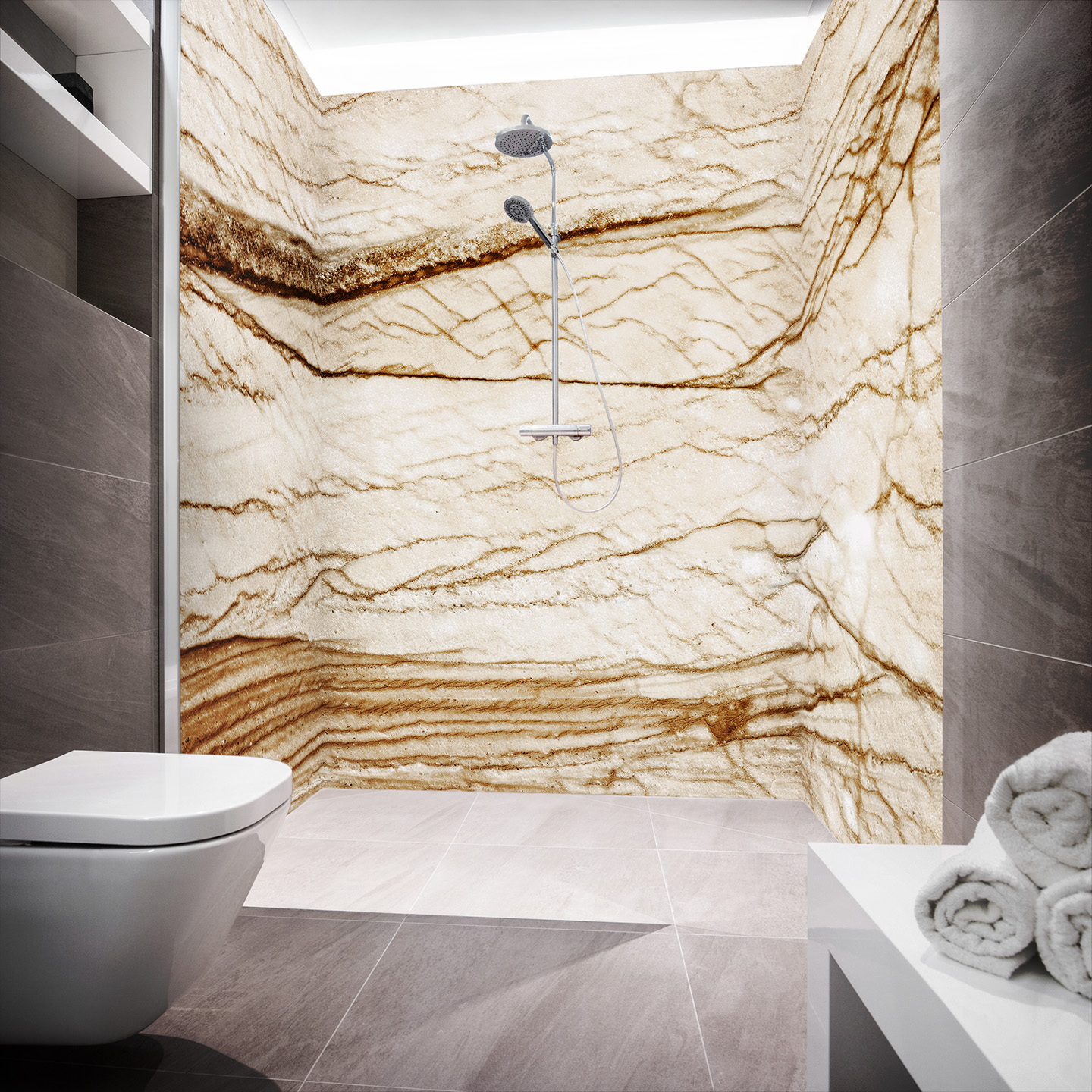 Eck Duschrückwand zwei Platten Alu Bad Dusche Wand Roccia Nobila V3 