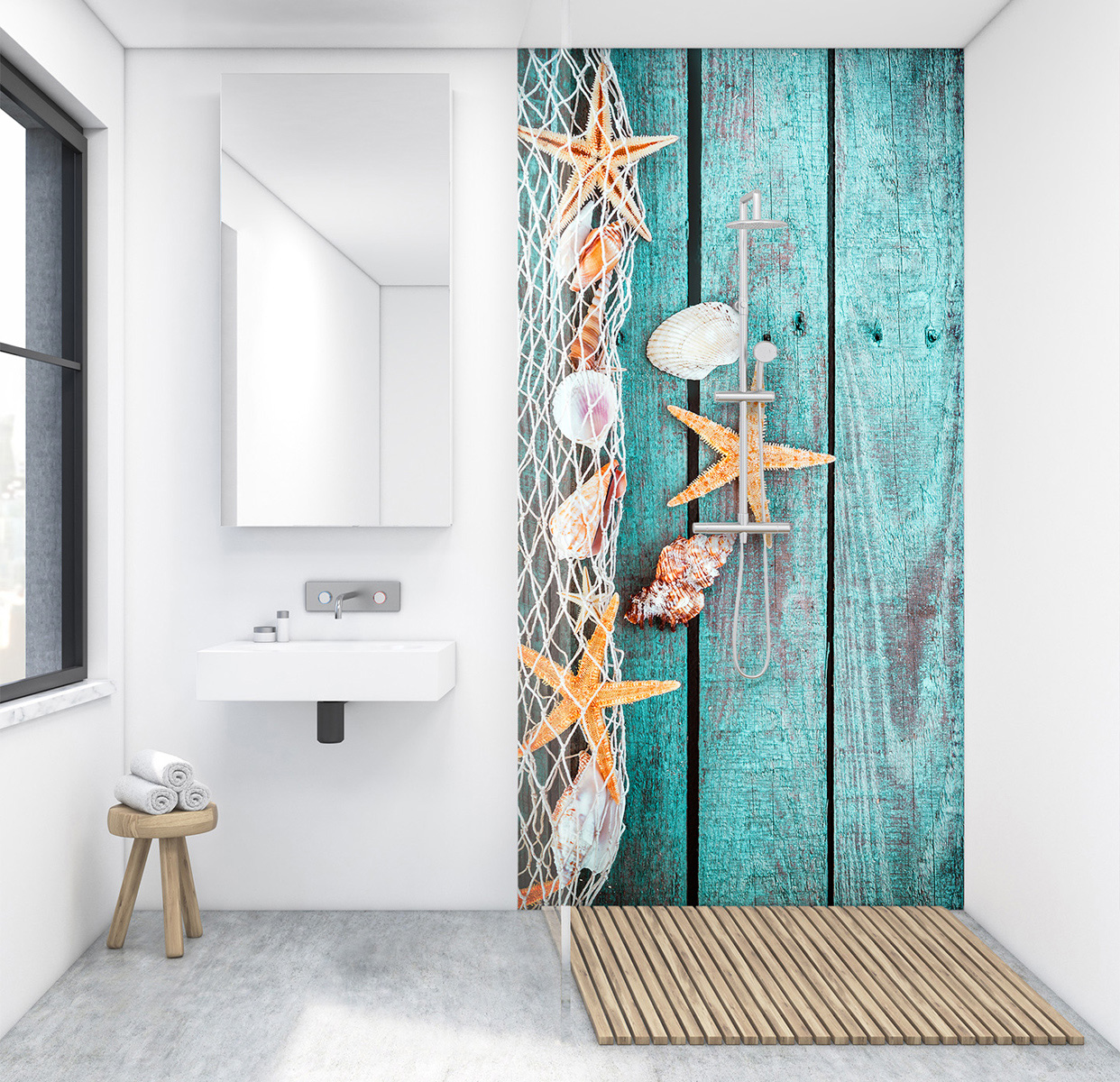 Eck Duschrückwand zwei Platten Alu Bad Dusche Wand Havanna Fishnet 