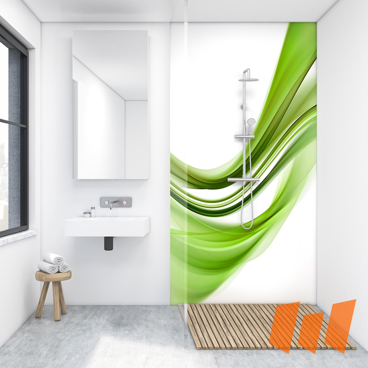 Duschrückwand eine Platte Acryl Glas Dusche Bad Wand SnapCurve Green
