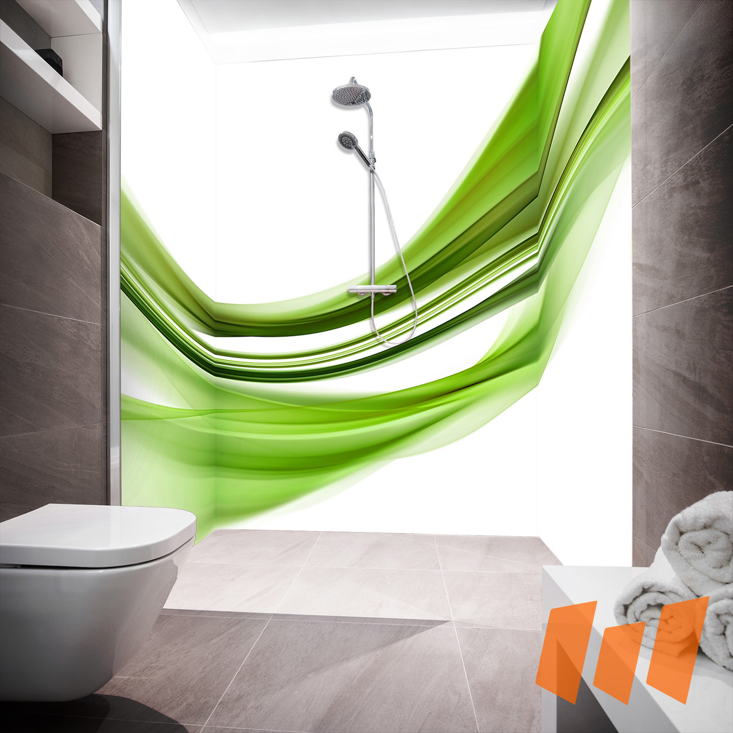 Duschrückwand eine Platte Acryl Glas Dusche Bad Wand SnapCurve Green